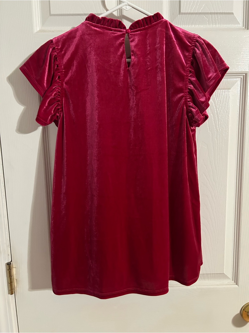 BiBi Velvet Ruffle Sleeve Blouse in Raspberry - Picture 2 of 3